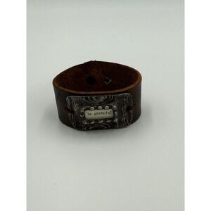 Leather Cuff Bracelet Be Grateful Inspirational Brown Rustic